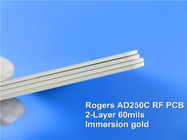 60mil AD250C vidrio tejido reforzado PTFE DK 2.5 PCB rígido de 2 capas de 2 oz de espesor de cobre 1,6 mm