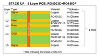 Alto tablero de múltiples capas del PWB de Frequancy tablero Bulit del PWB de 5 capas en Rogers 20mil RO4003C